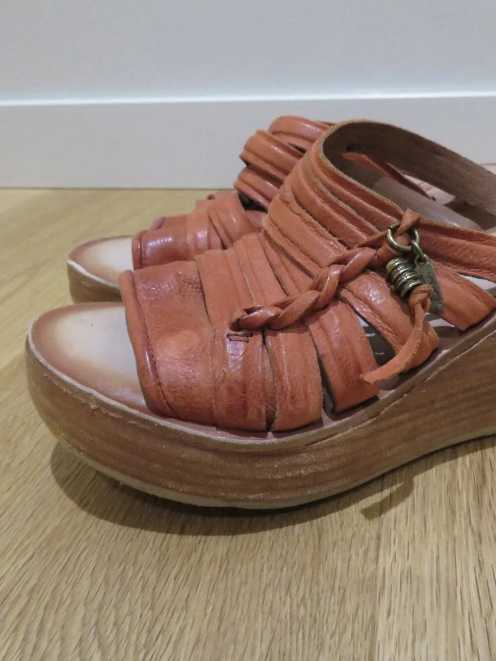 A.S. 98 Nicolls Leather Slip On Wedge Sandal Rust US 6.5/7 Boho Grunge Festival